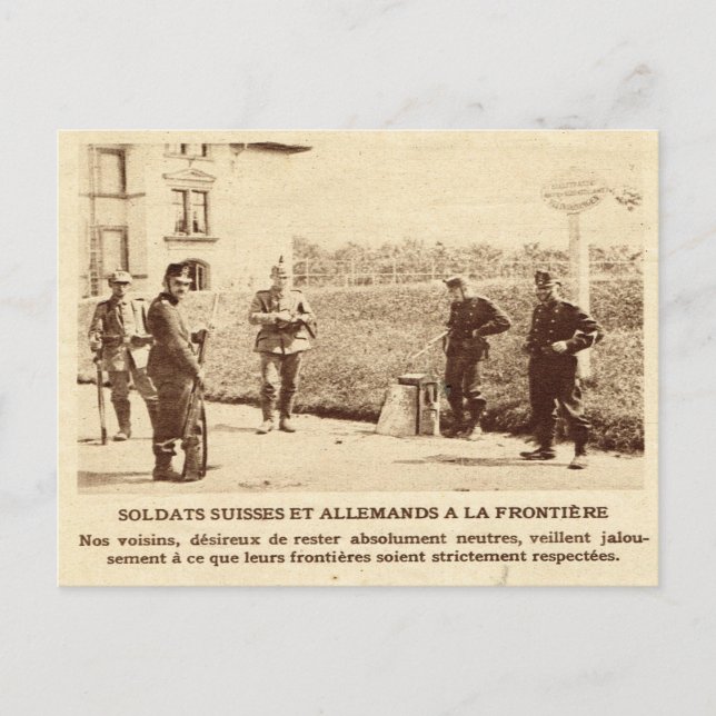 Erster Weltkrieg, Schweizer und deutsche Soldaten, Postkarte (Vorderseite)