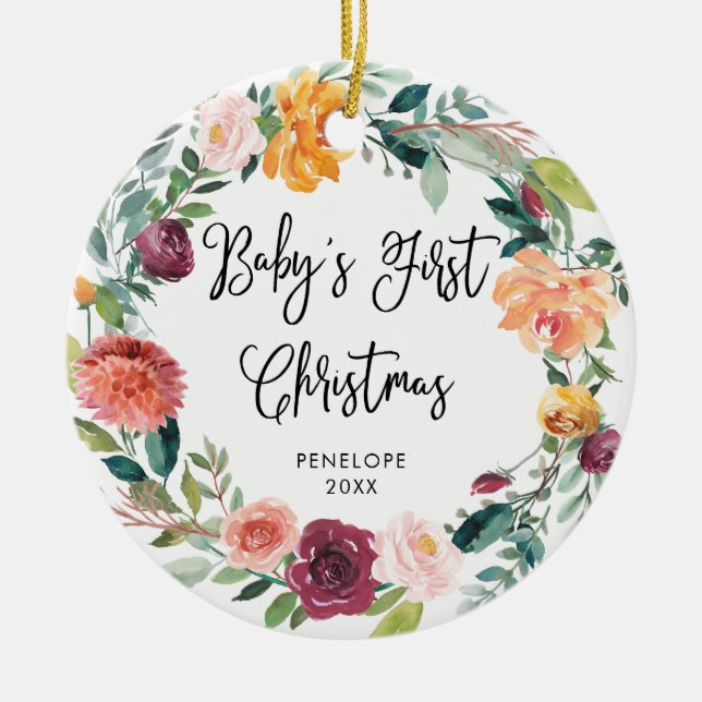 Erster Wreath und Foto des Babys des Weihnachten| Keramik Ornament (Vorne)