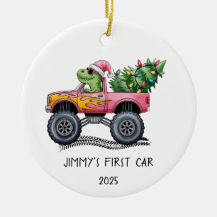 Erstes Auto personalisierter Dinosaurier-Monstertr Keramik Ornament