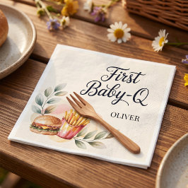 Erstes Baby Q BBQ 1. Geburtstag Junge Rustikales P Serviette
