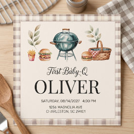 Erstes Baby Q BBQ Erster Geburtstag Junge Rustikal Einladung
