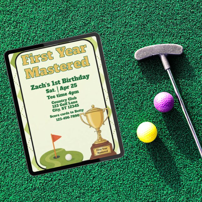 Erstes beherrschtes Jahr, Golfen zum 1. Geburtstag Einladung (Von Creator hochgeladen)