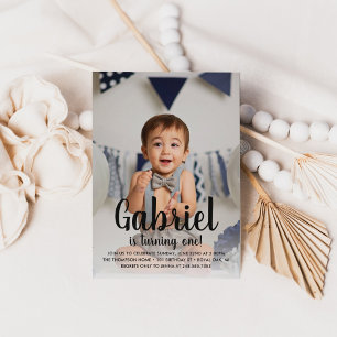 Erstes Blau Jungen Erster Geburtstag Foto Einladung