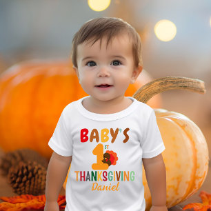 Erstes Erntedankfest Truthahn Name Lustig Baby T-shirt
