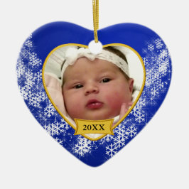 Erstes Foto blauen Babys Snowy Weihnachts Keramikornament