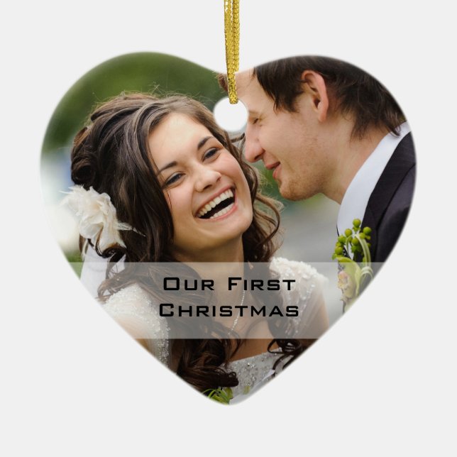 Erstes Foto des Paares Weihnachtsder verzierungs-| Keramikornament (Vorne)