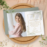 Erstes Foto für die Gemeinde Grüne Dankeskarte<br><div class="desc">Gold Signatur erste heilige Kommunion Foto danke Ihnen Karte. Personalisieren Sie sich mit Ihrem besonderen Foto und bedanken Sie sich bei der Botschaft in schicken Goldbuchstaben in diesem modernen eleganten Design. Entwickelt von Thisisnotme©</div>