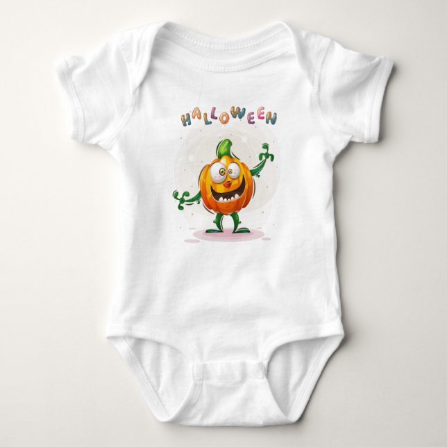 Erstes Funny Spooky Pumpkin Halloween Kleinkind Baby Strampler (Vorderseite)