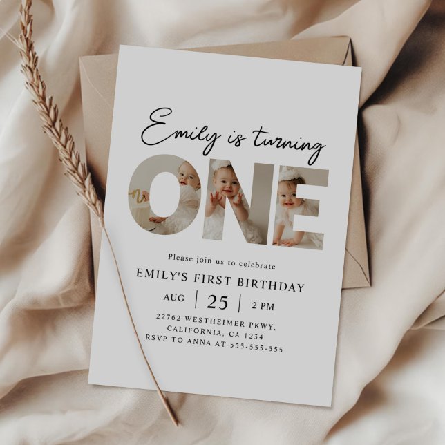 Erstes Geburtstag Foto Minimal 1. Geburtstag Party Einladung (Von Creator hochgeladen)