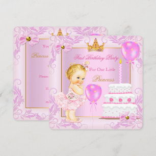 Erstes Geburtstag Prinzessin Tiara Mädchen Rosa Bl Einladung