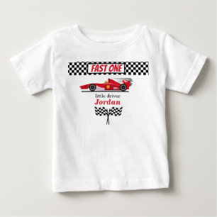 Erstes Geburtstag Rotes Rennauto Schnell Eins Baby T-shirt