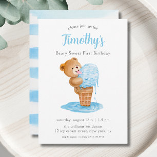 Erstes Geburtstag Teddybär Eiscreme Einladung