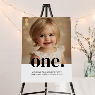 Erstes Geburtstags-Foto-Poster in Brown & White Poster