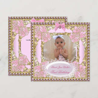 Erstes Geburtstags-Girl Pink White Gold Foto Einladung