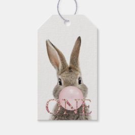 Erstes Geburtstags-Kaninchen bläst rosa Kaugummi Geschenkanhänger