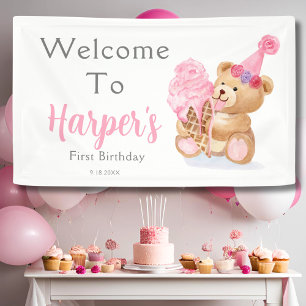 Erstes Geburtstags-Teddybär-Eis Mädchen Banner