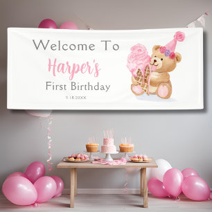 Erstes Geburtstags-Teddybär-Eis Mädchen Banner