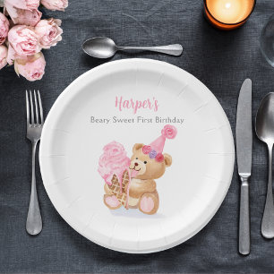 Erstes Geburtstags-Teddybär-Eis Mädchen Pappteller