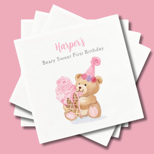 Erstes Geburtstags-Teddybär-Eis Mädchen Serviette