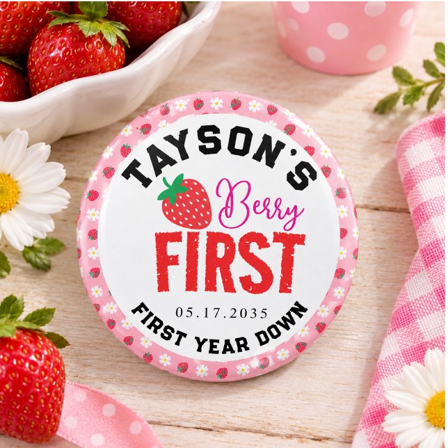 Erstes Geburtstagsfest Berry mit Erdbeeren Button (Berry First Birthday 1st Birthday Strawberry Button)