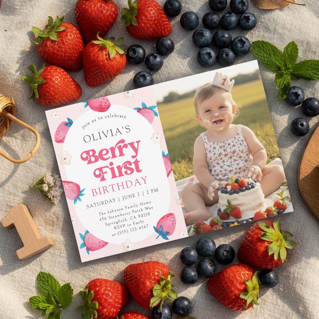 Erstes Geburtstagsfoto mit Beeren Einladung (Von Creator hochgeladen)