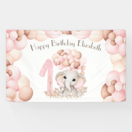 Erstes Geburtstagskamerad Niedlich Pink Elephant Banner