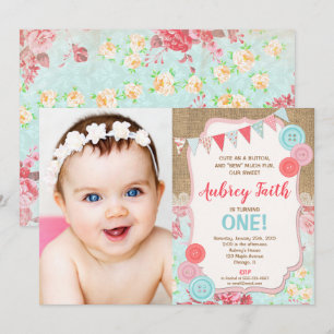 Erstes Geburtstagsmädchen, das als Knopfgeschenk n Einladung