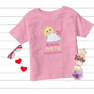 Erstes Geburtstagsmädchen Rosa Flugzeug Gelbe Sonn Kleinkind T-shirt