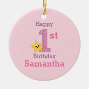 Erstes Geburtstagsmädchen, Rosa mit gelbem Stern Keramikornament