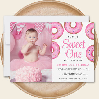 Erstes Geburtstagsparty Foto Sweet One Donut Einladung