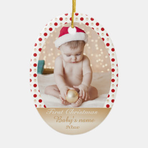 Erstes Gold des Babys Weihnachtsund rote Punkte Keramik Ornament