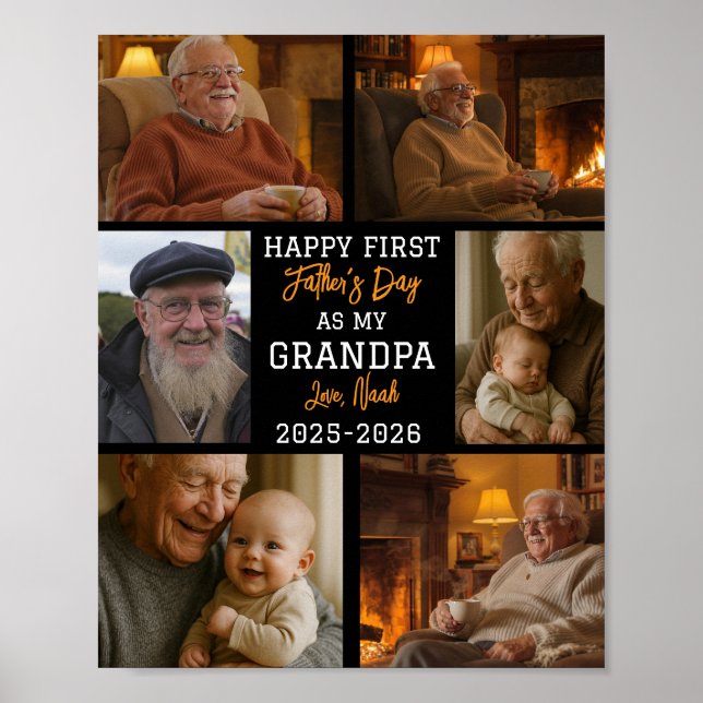 Erstes Großvater-Tag-Foto-Collage Poster (Vorne)