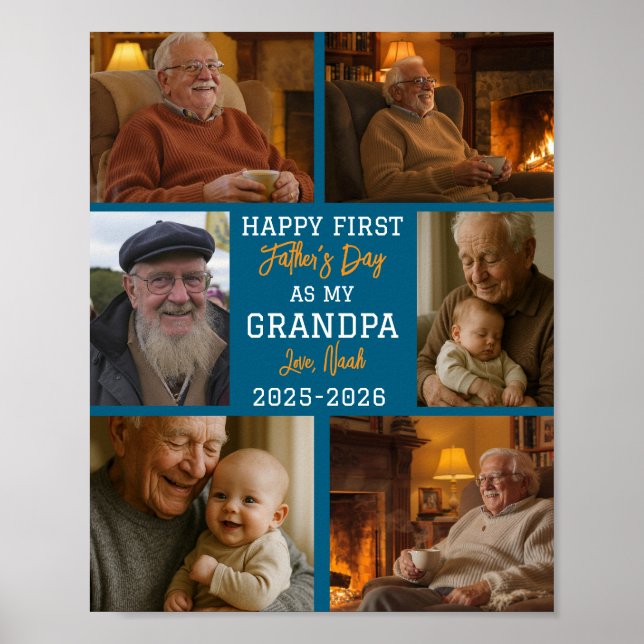 Erstes Großvater-Tag-Foto-Collage Poster (Vorne)