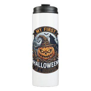 Erstes Halloween als Bruder Kürbis Wolf Mond_1 Thermosbecher