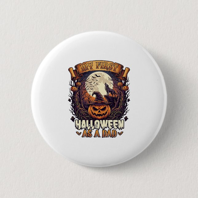 Erstes Halloween als Dad Kürbis Wolf Mond_1 Button (Vorderseite)