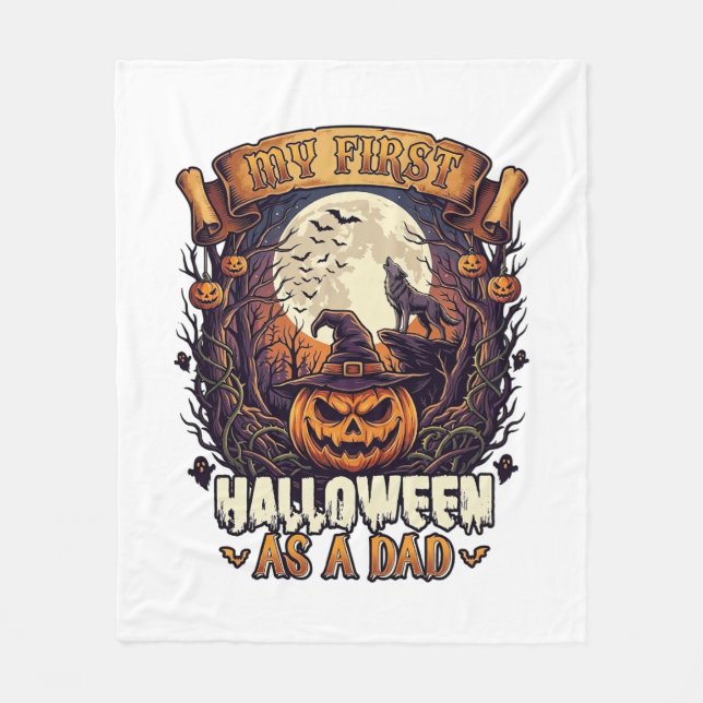 Erstes Halloween als Dad Kürbis Wolf Mond_1 Fleecedecke (Vorderseite)
