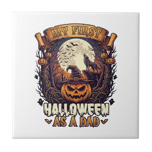 Erstes Halloween als Dad Kürbis Wolf Mond_1 Fliese (Vorderseite)