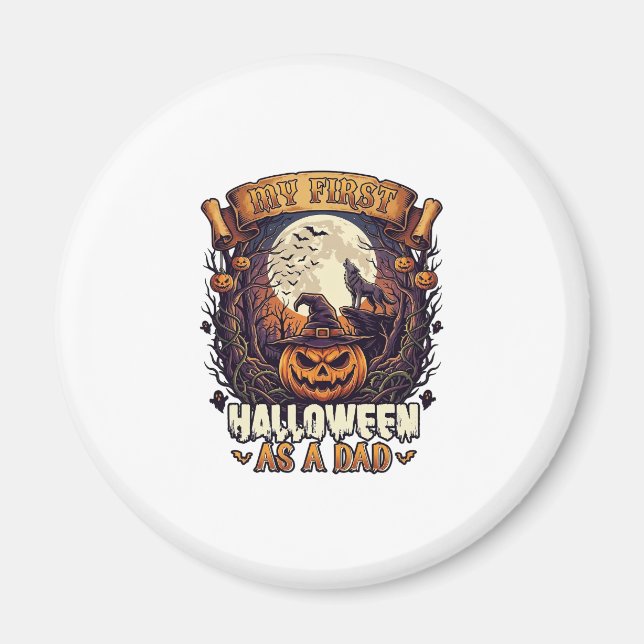 Erstes Halloween als Dad Kürbis Wolf Mond_1 Magnet (Vorne)