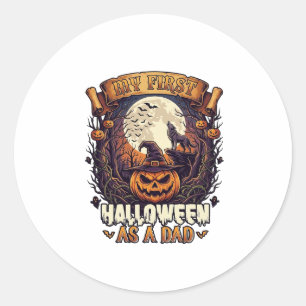 Erstes Halloween als Dad Kürbis Wolf Mond_1 Runder Aufkleber