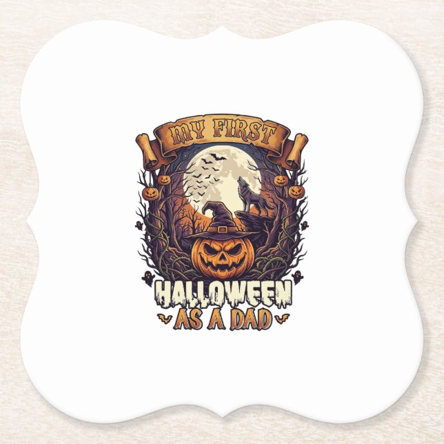 Erstes Halloween als Dad Kürbis Wolf Mond_1 Untersetzer (Vorderseite)
