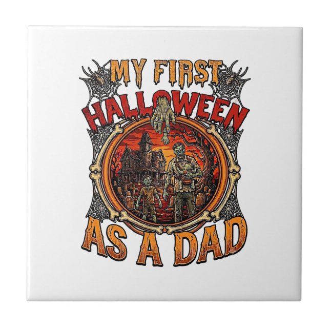 Erstes Halloween als Dad Zombie Spukhaus Friedhof Fliese (Vorderseite)