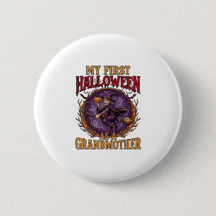 Erstes Halloween als Großmutter Hexe Kürbis Fleder Button