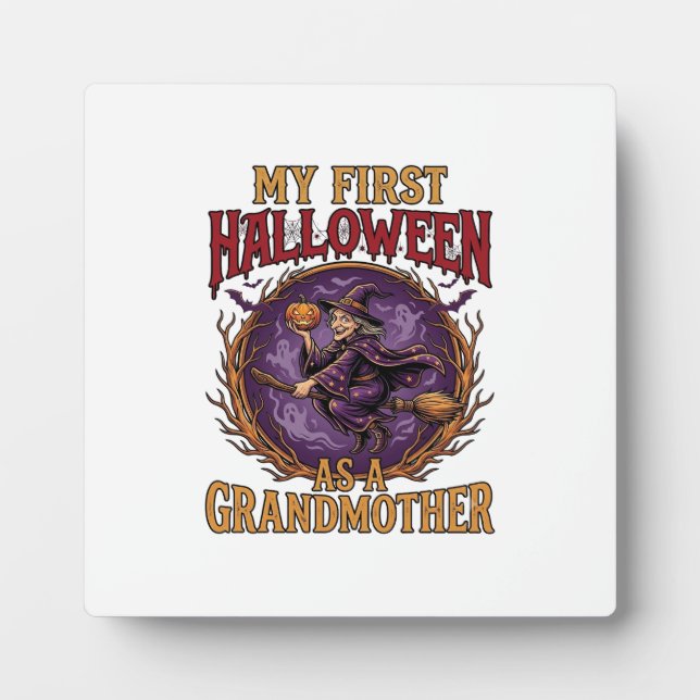 Erstes Halloween als Großmutter Hexe Kürbis Fleder Fotoplatte (Vorderseite)