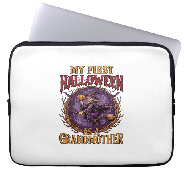 Erstes Halloween als Großmutter Hexe Kürbis Fleder Laptopschutzhülle (Vorderseite)