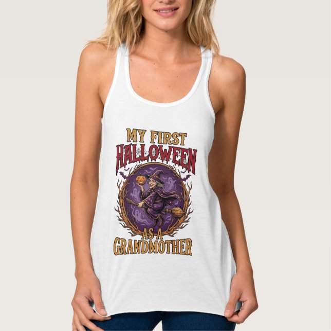 Erstes Halloween als Großmutter Hexe Kürbis Fleder Tank Top (Vorderseite)