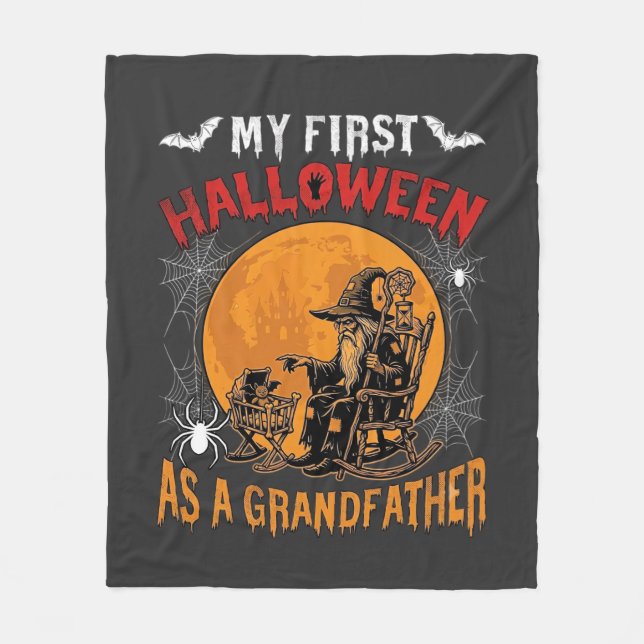 Erstes Halloween als Großvater Zauberer Fledermaus Fleecedecke (Vorderseite)