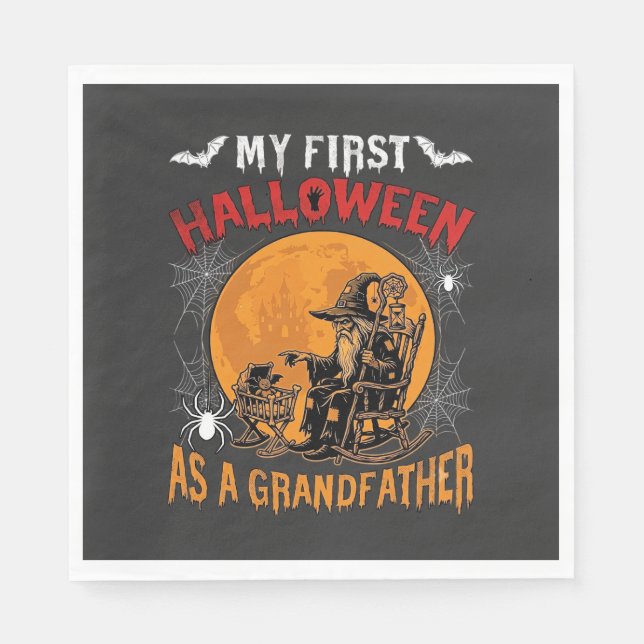Erstes Halloween als Großvater Zauberer Fledermaus Serviette (Vorderseite)