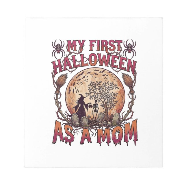 Erstes Halloween als Hexenmutter Skelett Mond_1 Notizblock (Vorderseite)