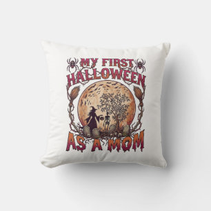 Erstes Halloween als Mutter Hexe Skelett Mond_1 Kissen
