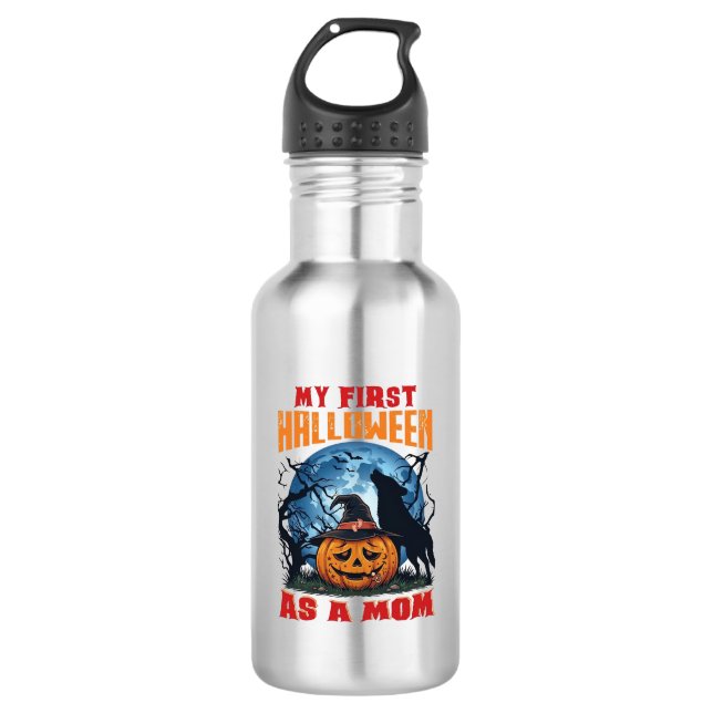 Erstes Halloween als Mutter Kürbis Wolf Mond_1 Edelstahlflasche (Vorderseite)